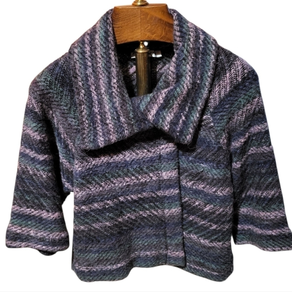 Avette Womens Mohair Blend One Button Striped Cardigan Sweater Lagenlook Size L